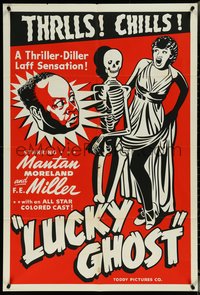 6y1193 LUCKY GHOST 1sh R1948 Toddy, wacky art of Mantan Moreland with skeleton & screaming girl!