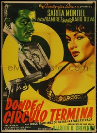 6y0379 DONDE EL CIRCULO TERMINA Mexican poster 1956 artwork of sexy Sarita Montiel, Raul Ramirez!