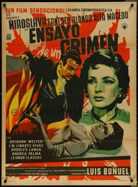 6y0381 ENSAYO DE UN CRIMEN Mexican poster 1955 Luis Bunuel, art of Miroslava & Ernesto Alonso!