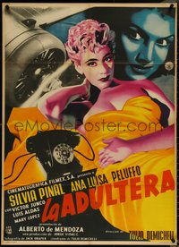 6y0382 LA ADULTERA Mexican poster 1956 Josep Renau art of sexy bad girl adulteress Silvia Pinal!