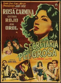 6y0390 SECRETARIA PELIGROSA Mexican poster 1958 completely different sexy bad girl art, ultra rare!