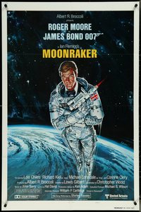 6y1217 MOONRAKER int'l teaser 1sh 1979 art of Roger Moore as Bond in space by Goozee!