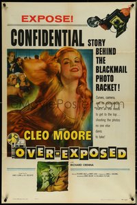 6y1239 OVER-EXPOSED 1sh 1956 super sexy Cleo Moore has curves, camera, and no conscience!