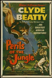 6y1246 PERILS OF THE JUNGLE 1sh 1953 Clyde Beatty in his great African adventure, rare!