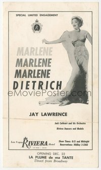 6y1398 MARLENE DIETRICH postcard 1962 she was performing live at the Riviera hotel in Las Vegas!