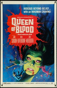 6y1259 QUEEN OF BLOOD 1sh 1966 Basil Rathbone, cool art of female monster & victims in her web!