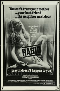 6y1260 RABID 1sh 1977 Marilyn Chambers, Terry Schonblum in refrigerator, Cronenberg directed!