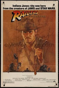 6y1262 RAIDERS OF THE LOST ARK 1sh 1981 Steven Spielberg, great Richard Amsel art of Harrison Ford!