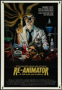 6y1266 RE-ANIMATOR 1sh 1985 great art of mad scientist Jeffrey Combs with severed head!