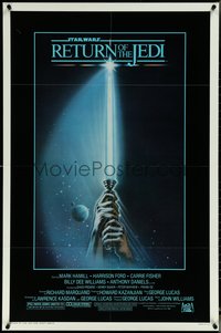 6y1270 RETURN OF THE JEDI 1sh 1983 Star Wars Episode VI, art of hands holding lightsaber by Reamer!