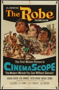 6y1274 ROBE 1sh 1953 Richard Burton & Jean Simmons in the greatest story of love & faith!