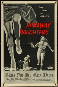 6y1280 RUNAWAY DAUGHTERS 1sh 1956 cool art of AIP bad girls, they called Marla English jailbait!