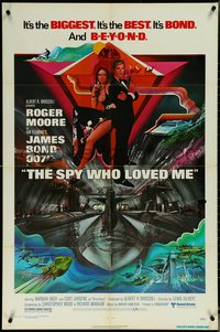 6y1310 SPY WHO LOVED ME 1sh 1977 art of Roger Moore as James Bond & Barbara Bach by Bob Peak!