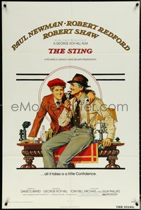 6y1314 STING 1sh 1974 artwork of con men Paul Newman & Robert Redford by Richard Amsel!