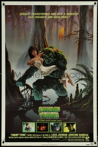 6y1324 SWAMP THING NSS style 1sh 1982 Wes Craven, Hescox art of him holding sexy Adrienne Barbeau!