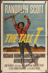 6y1333 TALL T 1sh 1957 Budd Boetticher, Elmore Leonard, Randolph Scott, Maureen O'Sullivan