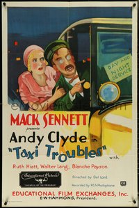 6y1335 TAXI TROUBLES 1sh 1931 taxi driver Andy Clyde picks up Hiatt & finds trouble, ultra rare!