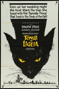 6y1347 TOMB OF LIGEIA 1sh 1965 Vincent Price, Roger Corman, Edgar Allan Poe, cool cat artwork!