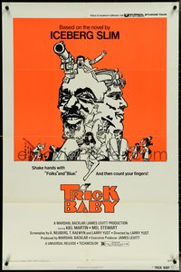 6y1353 TRICK BABY 1sh 1973 Iceberg Slim, Kiel Martin, blaxploitation, cool artwork of cast!