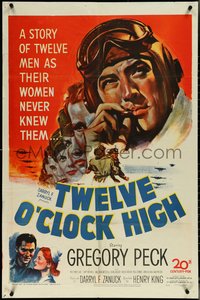 6y1357 TWELVE O'CLOCK HIGH 1sh 1950 cool artwork of smoking World War II pilot Gregory Peck!