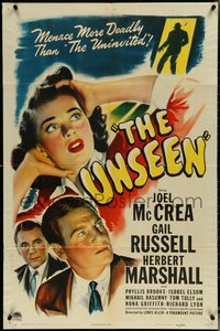 6y1360 UNSEEN 1sh 1944 Joel McCrea, Gail Russell, menace more deadly than The Uninvited!