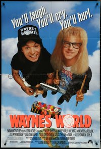 6y1369 WAYNE'S WORLD 1sh 1991 Mike Myers, Dana Carvey, one world, one party, excellent!