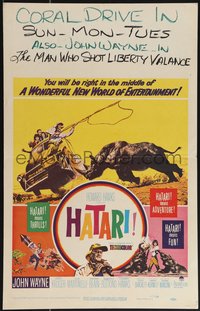 6y0207 HATARI WC 1962 Howard Hawks, great Frank McCarthy art of John Wayne & rhino in Africa!