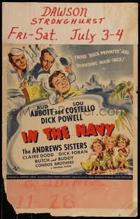 6y0215 IN THE NAVY WC 1941 art of Bud Abbott & Lou Costello as sailors, Andrews Sisters, ultra rare!