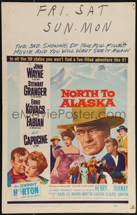 6y0222 NORTH TO ALASKA WC 1960 John Wayne & Capucine in a fun-filled adventure in the Yukon!