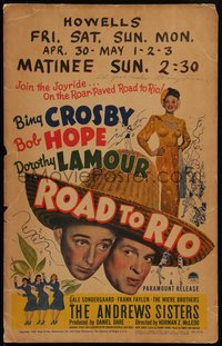 6y0010 ROAD TO RIO signed WC 1948 by Dorothy Lamour, cool image w/Bing Crosby & Bob Hope, ultra rare!