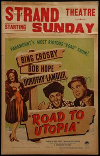 6y0231 ROAD TO UTOPIA WC 1945 Bob Hope, sexy Dorothy Lamour & Bing Crosby in Alaska!