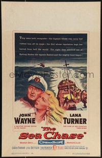 6y0233 SEA CHASE WC 1955 great artwork of sailor John Wayne & sexy Lana Turner, World War II!