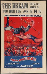 6y0237 TRAPEZE WC 1956 great circus art of Burt Lancaster, Gina Lollobrigida & Tony Curtis!