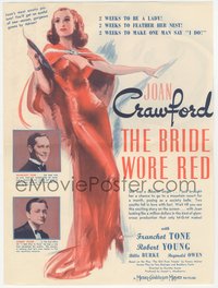 6y1411 BRIDE WORE RED herald 1937 Joan Crawford, Franchot Tone & Robert Young, ultra rare!