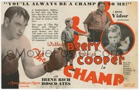 6y1414 CHAMP herald 1931 boxer Wallace Beery, Jackie Cooper, King Vidor, boxing epic, rare!