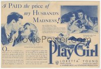 6y1439 PLAY GIRL herald 1932 Loretta Young has the baby of a degenerate gambler, ultra rare!