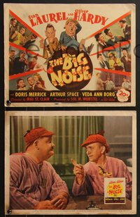 6y0902 BIG NOISE 8 LCs 1944 Stan Laurel & Oliver Hardy, great title card art, complete set!