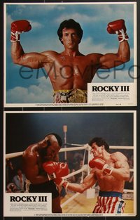 6y0945 ROCKY III 8 LCs 1982 boxer & director Sylvester Stallone, Burgess Meredith, Weathers, Mr. T!