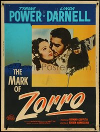 6z0016 MARK OF ZORRO 30x40 R1958 masked hero Tyrone Power with young Linda Darnell, ultra rare!