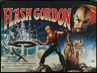 6z0036 FLASH GORDON British quad 1980 cool Casaro art of Sam Jones & Max Von Sydow as Ming!