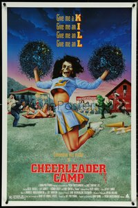 6z0338 CHEERLEADER CAMP 1sh 1987 John Quinn directed, wacky image of sexy cheerleader w/skull head!