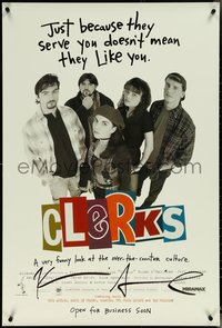 6z0344 CLERKS signed 1sh 1994 by Kevin Smith, a very funny look at over-the-counter culture!