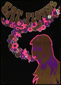 6z0767 EAT FLOWERS 20x29 commercial poster 1960s psychedelic Slabbers art of woman & flowers!