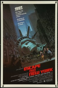 6z0372 ESCAPE FROM NEW YORK studio style 1sh 1981 Carpenter, Jackson art of decapitated Lady Liberty!