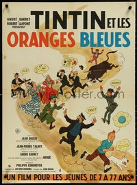 6z0216 TINTIN ET LES ORANGES BLEUES French 23x31 1964 artwork by Herge, from his classic cartoon!