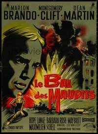 6z0218 YOUNG LIONS French 22x30 R1960s Nazi Marlon Brando, Grinsson art of exploding city, rare!