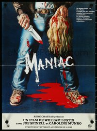 6z0819 MANIAC French 15x21 1982 Gaia horror artwork of killer holding blonde scalp, ultra rare!