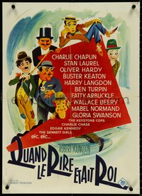 6z0219 WHEN COMEDY WAS KING French 20x28 1960 Charlie Chaplin, Buster Keaton, Boris Grinsson art!