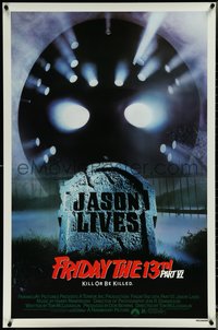 6z0387 FRIDAY THE 13th PART VI 1sh 1986 Jason Lives, cool image of hockey mask over tombstone!