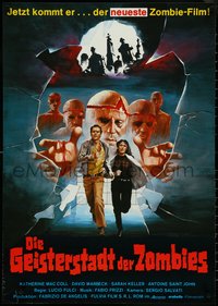 6z0221 BEYOND German 1981 Lucio Fulci, completely different art of zombies and victims on the run!